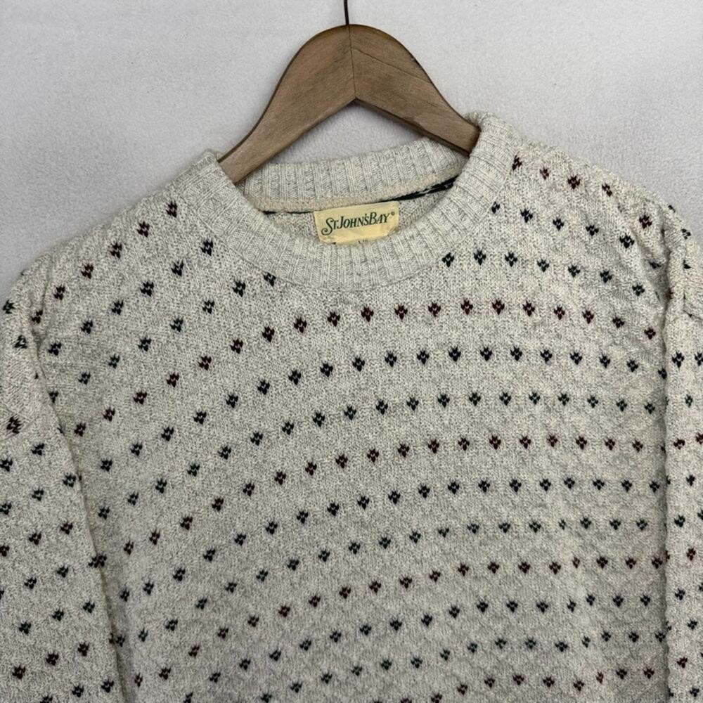 Vintage St Johns Bay Sweater Mens Large Gray Knit Geometric Textured Grandpa 90s